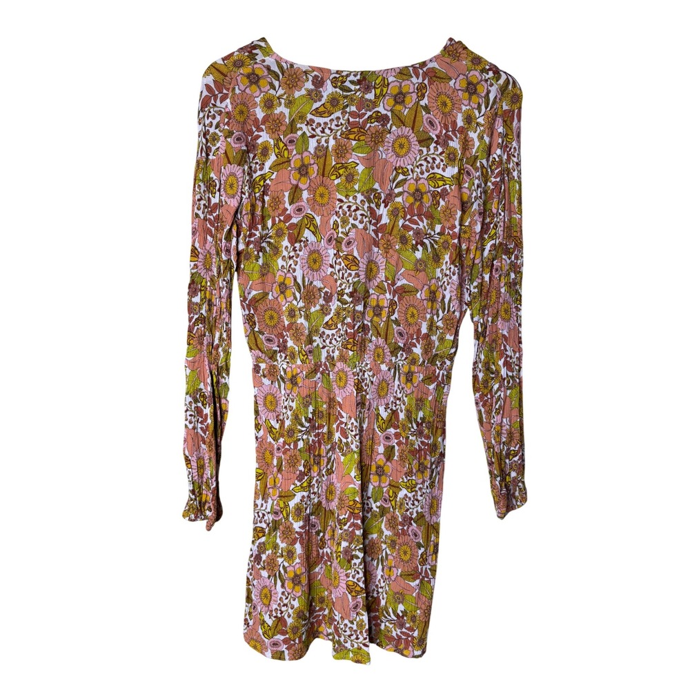 Retro 70s Boho Floral Mini Dress Smocked Waist Cottagecore Small - Picture 10 of 10